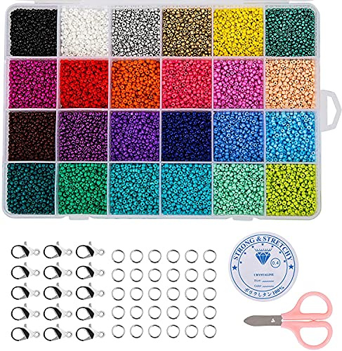 Naler Perline Vetro di 2mm Perline Colorate per Fai da Te Mini Perle di Braccialetti, Collane, Bigiotteria 24 Colori