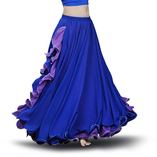ROYAL SMEELA Gonna Danza del Ventre Femminile Maxi gonne in Chiffon Doppio Strato Ruffles Gonna Lunga Grande Swing Gonna Danza Flamenco Costume Vestito Gonna Tulle Donna