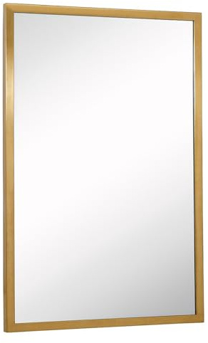 Hamilton Hills 30x40 inch Gold Framed Mirror | Large Rectangular Bathroom Mirrors for Wall | Floating Glass Panel Vanity with Border | Wall-Mounted Mirror for Decor | Hangs Horizontal or Vertical