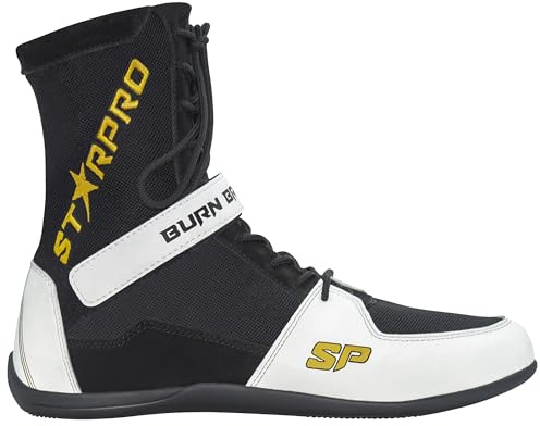 Starpro Boxing Shoes for Training & Competition – Lightweight Wrestling & MMA Footwear for Men & Women - Breathable Supportive Grip Sole Black White