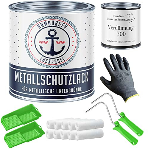 Hamburger Lack-Profi Barniz protector metálico de seda mate gris antracita RAL 7016 gris metal pintura pintura protectora metal pintura con juego de pintura (X300) y dilución (1 L) (2,5 L)