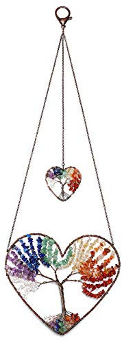 Jovivi 7 Chakra Healing Crystals Spiritual Gifts Chakra Gifts for Women Natural Gemstones Tree of Life Heart Dream Catcher Hanging Ornament Bedroom Wall Decorative Home Accessories Housewarming Gifts