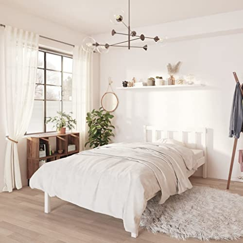 vidaXL Bois de Pin Massif Cadre de Lit Sommier à Lattes Lit Adulte Cadre à Lattes sur Pied Chambre à Coucher Intérieur Blanc 90x190 cm UK Simple