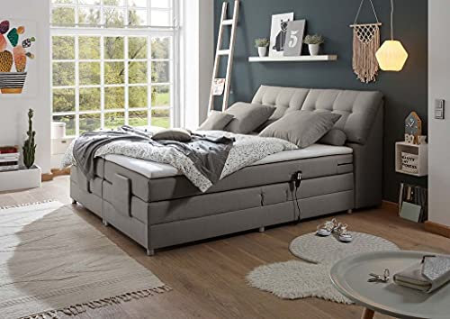 Froschkönig24 Concord 180x200 cm Boxspringbett Bett Ehebett mit Motor, Farbe wählbar, Ausführung:Variante 1, Stoffbezug:Artemis 18 Silver