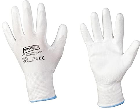 D2D | 12 Paar - White Grip Handschuhe - Größe: 9 (L) - Weiß aus Polyester mit einer PU Beschichtung - Norm EN 388 - Arbeitshandschuhe - PU-Montagehandschuhe