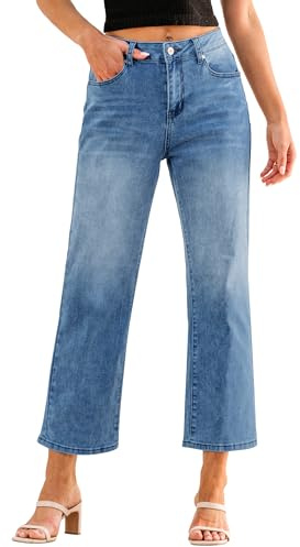 GRAPENT Womens Wide Leg Pants Women's Capris and Cropped Pants Straight Leg Jeans for Women High Waist Womens Straight Jeans High Waisted Color Medium Blue Size 12 Size 14