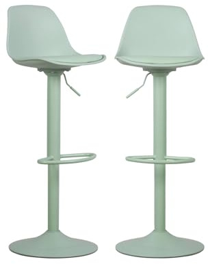 sweeek Set di 2 sgabelli da Bar Regolabili 61,5/83,5 cm - Noah - Similpelle Verde Celeste - Altezza Regolabile, poggiapiedi