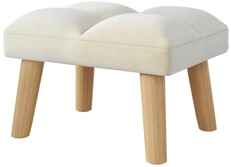 YMYNY Ottoman Pouf, Petit Tabouret Bas avec Pieds en Bois, Canapé rembourré Moderne, Repose-Pieds, Tabouret de Canapé en Velours,Tabouret à Chaussures pour Salon Chambre 40×30×27CM Beige HBD032M