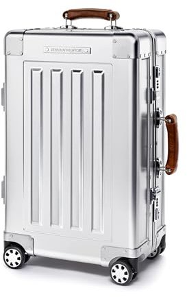 Sterling Pacific 40L Cabin Travel Case – Full Aluminum Four Wheel Carry On Luggage, Italian Leather Handles