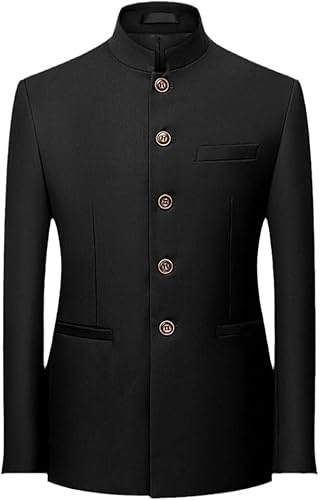 Men 2 Pieces Chinese Tunic Suit Mandarin Collar Blazer Set Button Jacket Pant Set Traditional Uniform Groom Dress, Blacka2, 7X-Large
