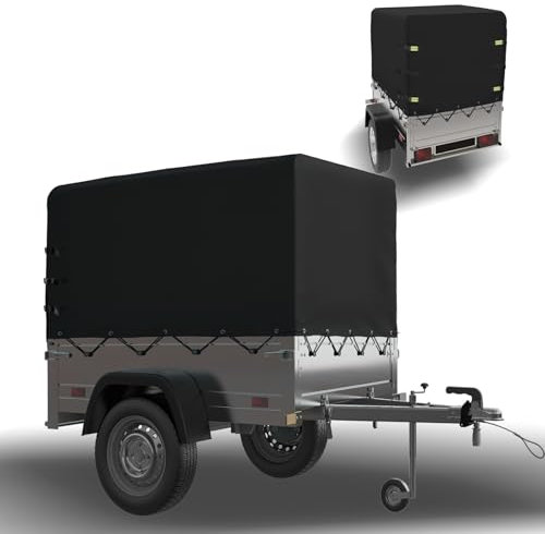 YALYAYA Telone alto per rimorchio 210 x 114 x 110 cm, con occhielli e corda di telone, impermeabile, resistente agli strappi, 750 kg (nero)