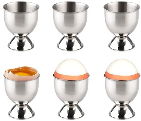 Ruikcoll Egg Cup Set 6pcs,Small Wine Glass Shape,Stainless Steel Soft Boiled Egg Cups, Silver