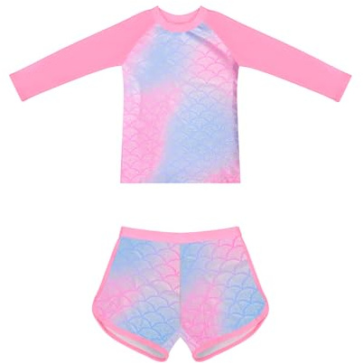 POWER FLOWER Maillots de Bain à Manches Longues Sets Rashguard Maillot de Bain Protection Solaire Vêtements de Plage pour Filles de 2 à 12 Ans (LA667-Pink, 8-10 Years)