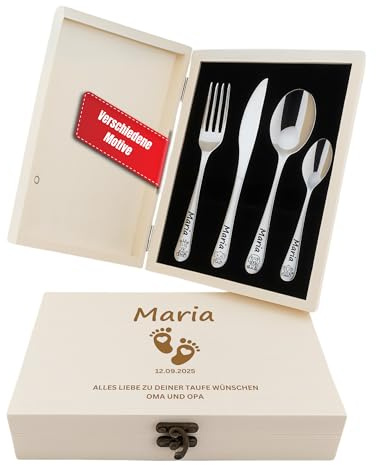 DEschenk Posate Bambini Personalizzate - Forchette Bambini In Acciaio Inox Con Nome Inciso - Diversi Motivi Disponibili