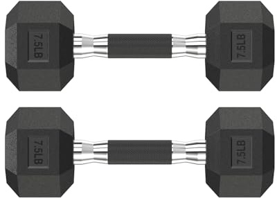 HANDBODE Rubber Encased Hex Dumbbell Pair, 7.5 lb, Rubber Handle
