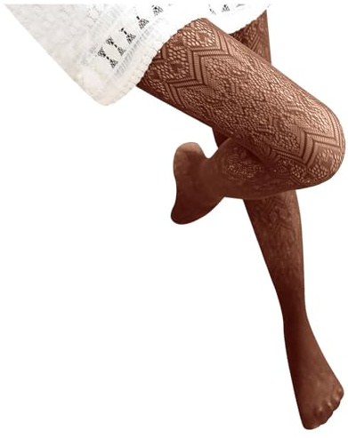 Patterned Sheer Tights Fishnet Net Pantyhose High Waisted Pattern Stockings for Women Costume, Night Club Party Stocking MeshTights Fashion Lace Carved Slim Socks Hollow Sexy (Coffee, One Size)