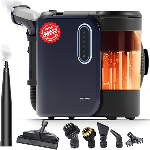 SAMAKO PowerClean Pro Waschsauger Polsterreiniger mit Dampf – Teppichreiniger für Sofa, Teppich, Polster & Autositze – Doppeltank-System, 8 Aufsätze, Blau