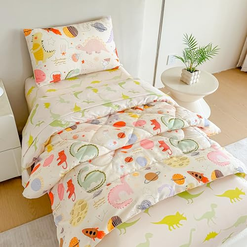Tailor Shop 4 pezzi biancheria da letto per bambini dinosauro dinosauro piumino per bambini letto in una borsa include piumino trapuntato, lenzuolo superiore e federa