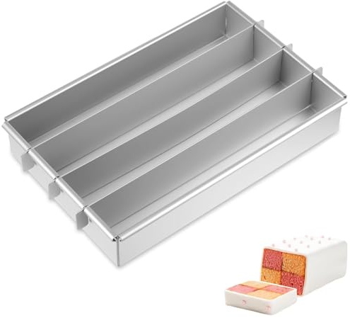 AWAOVV Rectangle Cake Tin, 12x8 Battenberg Cake Pan, Adjustable Cake Tray, Non-Stick Cake Tin with Dividers, Aluminum Alloy Cake Pan for Baking