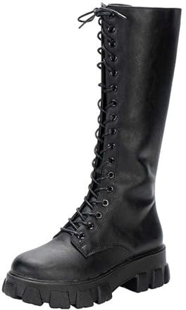 Generisch Ankle Boots Women's Flat Comfortable Winter Boots Suede Cowboy Boots Traditional Elegant Lace-Up Boots Riding Boots Wedge Boots Autumn Winter Short Boots Transition Boots, black, 2/2.5 UK