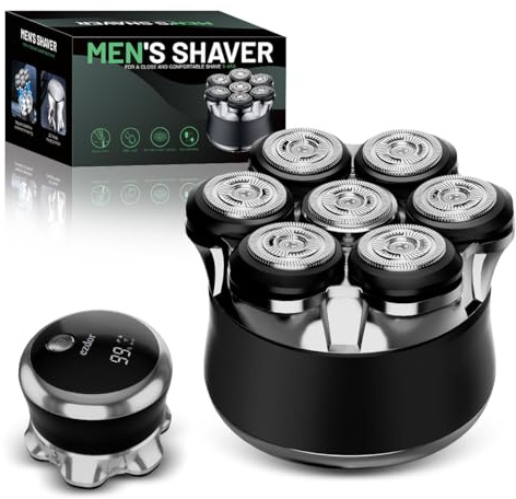 Electric Head Shaver for Bald Men, 7D Floating Rotary Cordless Razor, IPX7 Waterproof Wet & Dry Shaver, USB-C Fast Charge with LED Display, Long-Lasting Battery for Men