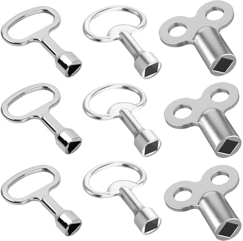 9 Stück Entlüftungsschlüssel Set, 8mm Vierkantschlüssel Steckschlüssel + 5mm Entlüftungsschlüssel + 9mm Dreikantschlüssel, Heizung Entlüftungsschlüssel Vierkantschlüssel für Heizkörper Hydranten Gas