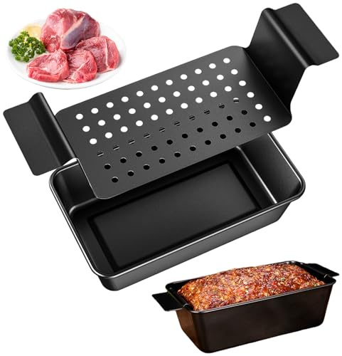 AXVRAV Molde de acero al carbono para pan, 24 x 14 x 7,5 cm, molde para pastel de carne con bandeja de drenaje, molde para pan, pan tostado, molde de acero al carbono para horno, pan y asado de carne