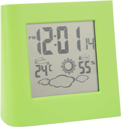 KUIDAMOS Réveil Numérique à Double énergie avec Batterie Solaire, pour Maison et Bureau, Prévisions Météorologiques, Température et humidité, Matériau ABS (Vert)