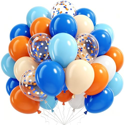 Blåa och Orangea Ballonger, 60 Stycken Latexballonger i Blått och Orange med 30,5 cm Konfettiballong För Födelsedag Bröllop Fest Välkomst till Barnet Tematisk Sport Karneval Fest Dekoration
