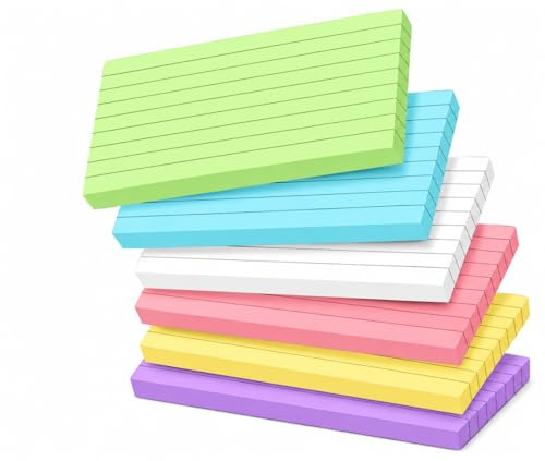 Flash Cards 300 Pack Lined 6 Colours Double-Sided 5x3 Inch Index Cards | Ink bleed resistant thick paper smooth writing, 50 sheets per colour for revision memo to-do lists, home school office use