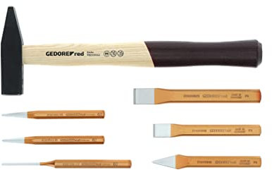GEDORE red Hammer- und Meißelsatz, Set 7-teilig, gefüllt, Werkzeug für Handwerker, im Schaumstoffmodul, R22150019