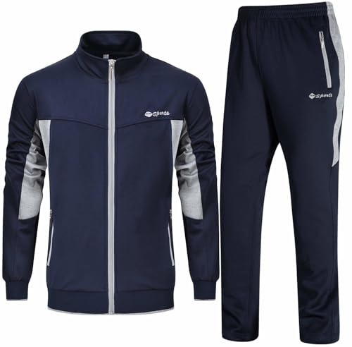 Rdruko Men's Track suits 2 Piece Set Sweat Suits Full Zip Jogging Gym Activewear Suit Set(Blue Grey,US L)