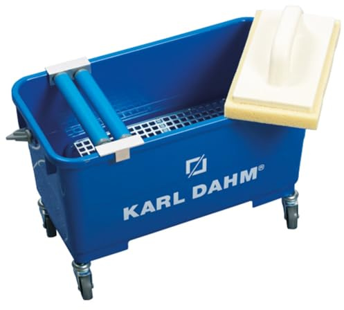 Karl Dahm Express Kit di Lavaggio per Piastrellisti I Set con Secchio per Lavaggio Professionale Piastrelle I Con 2 Rulli e 4 Ruote Scorrevoli I Frattazzi di Spugna Strizzati Meglio - 11423