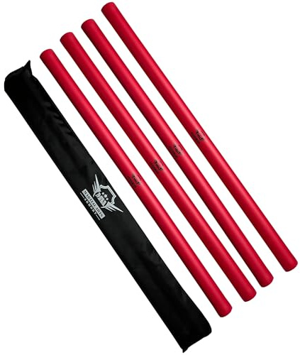 Foam Padded Escrima Sticks for Safe Practice Training with Armory Carry Bag Case - 4 Pack (Red)