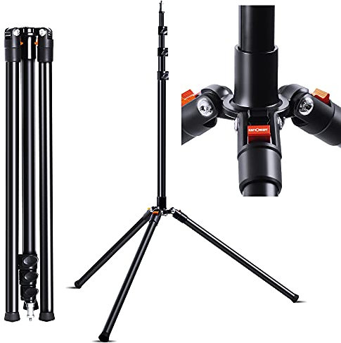 K&F CONCEPT Lichtstativ mit 180° Umkehrbaren Beinen, 86.5''/220cm Alu Light Stand Tragend 4KG, Tragbares Beleuchtungstativ für Outdoor Fotografie Strobe Softbox,1/4 Schraubenadapter, Stativtasche