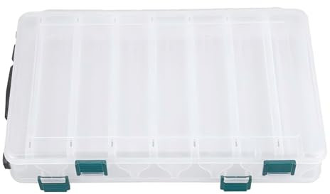 VIFER Köderbox, doppelseitig, Aufbewahrungsbox, Angelköder, Kunststoff, transparent, Organizer, Angelzubehör (14 Slots)