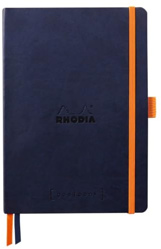 RHODIA 117808C - Carnet Souple Goalbook Bleu Nuit - A5 14,8 x 21 cm - Pointillés Dot - 240 pages - Papier Clairefontaine Ivoire 90 g/m² - 2 Rubans, Fermeture Élastique - Simili Cuir