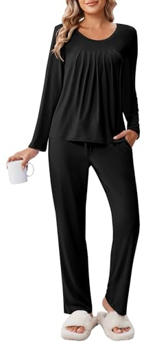 Ekouaer Pigiama Donna Invernale Caldo Pigiami Invernali Pigiama Due Pezzi Tasche con Coulisse, S-XXL