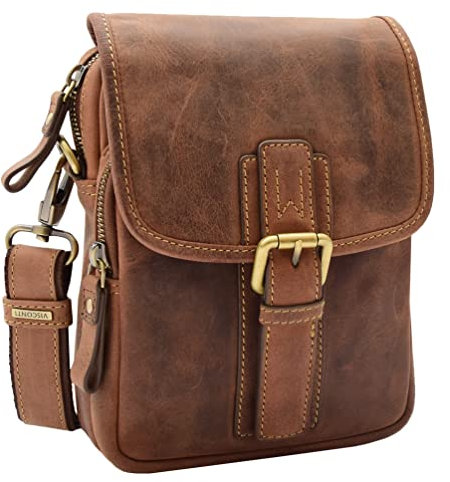 Borsa a tracolla da uomo in vera pelle messenger casual multi tasche borsa da volo Alex, Cacciatore di abbronzatura, S