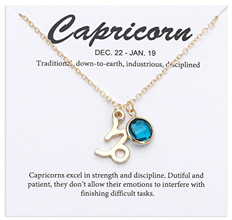 TGOLM 14k Gold Plated Capricorn Sign December Birthstone Blue Created-topaz Crystal Necklace for Women Birthday Gift