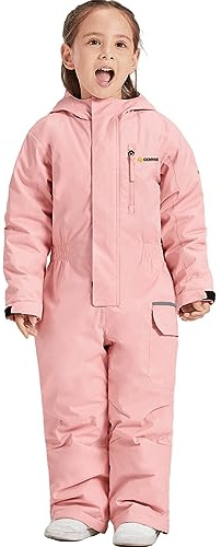 GEMYSE Combinaison de Ski pour Enfant Fille Garçon avec Capuche Imperméable et Chaude Hiver Ensemble de Neige Coupe-vent(Rose,128-134)