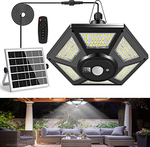 Deogos Solar Shed Light, Solar Pendant Light Indoor Outdoor,180 LED 1000LM Solar Indoor Lights Motion Sensor with Remote Control for Shed Barn Gazebo Garage Home