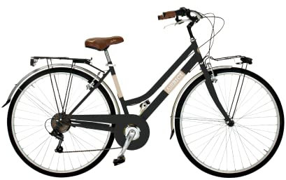 Airbici 603AC Damenfahrrad Citybike 28 Zoll | Fahrrad Damen Retro Cityräder City Bike 6-Gang, Stahlrahmen, Schutzbleche, LED-Licht und Gepäckträger | Fahrrad für Mädchen und Damen (Schwarz)