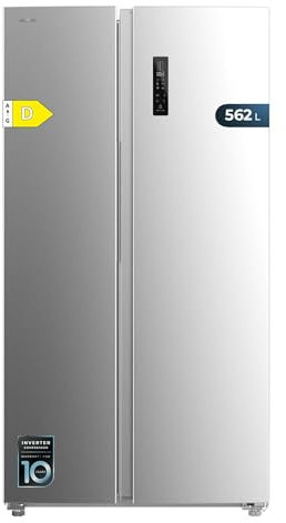 Cecotec Amerikanischer Kühlschrank Bolero CoolMarket SBS 562 Inox D. Inverter Plus Kompressor Amerikanischer Side-by-Side Kühlschrank Edelstahl 177x91,2cm, 562L, No Frost, Energieklasse D