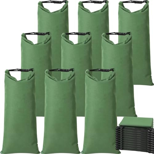 Windyun 10 Pcs Flood Water Barrier Sand Bags for Weight, 11 x 28 Thickened Long Canvas Flood Protection Sand Bags with Insert Buckle for Home Window Door Basement Garage