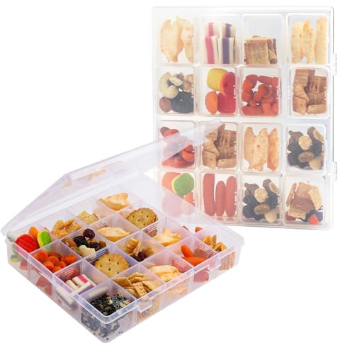 2 Piezas Cuencos Aperitivos con Compartimentos,Snack Box con 36 Rejillas Extraíbles,para Dulces,Frutos Secos,Aperitivos - Ideal para Viajes,Fiestas,Mide 8,3 x 6,8 x 1,5 pulgadas (Color transparente)