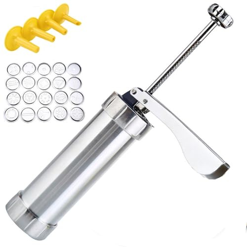 Stainless Steel Pastry Syringe Cookie Press Stainless Steel Cookie Press Tool Kit Biscuit Maker Maker Press Machine With 20 Cookie Discs 4 Nozzles Cake Syringe Set