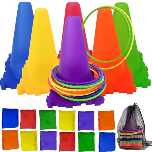 Sports & Outdoor Game Toddlers Kids,Gifts for Birthday Party Cones Carnival Bean Bags Ring Toss Tossing Games,Recess Outdoor Toys for Adults and Family Kids Toddlers Ages 3 4 5 6 7 8