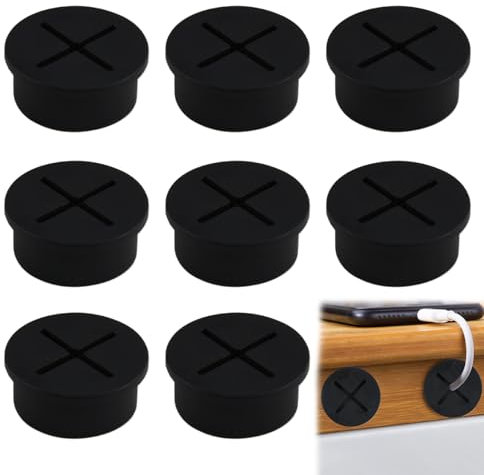 Pack de 8 Pasacables de Escritorio de Silicona Flexible, 25 mm de Diámetro, Organizador de Cables, Ojales de Mesa Duraderos y Resistentes a la Corrosión para Oficina y Hogar