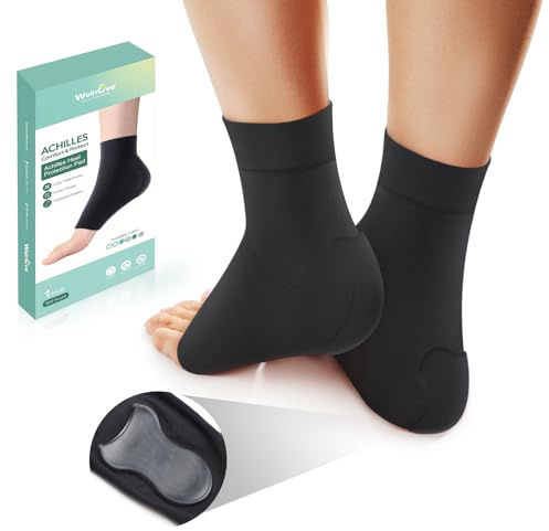 Welnove Talon Tendinite Chaussettes de Protection - Tendon d'Achille Soutien Compression Chaussettes - Gel Padded Sleeve pour Bursite, Sec Fissuré,Tendinit - Black